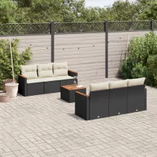   vidaXL 7 részes fekete polyrattan kerti ülőgarnitúra párnával