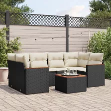   vidaXL 7 részes fekete polyrattan kerti ülőgarnitúra párnával