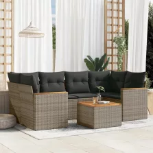   vidaXL 7 részes szürke polyrattan kerti ülőgarnitúra párnákkal