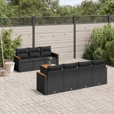   vidaXL 8 részes fekete polyrattan kerti ülőgarnitúra párnákkal