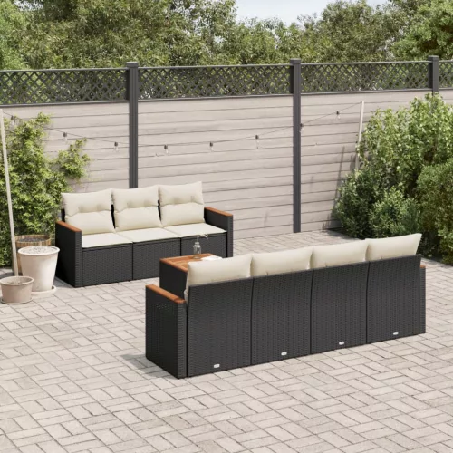 vidaXL 8 részes fekete polyrattan kerti ülőgarnitúra párnákkal