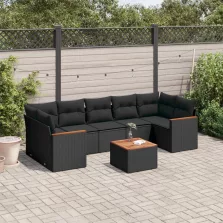   vidaXL 8 részes fekete polyrattan kerti ülőgarnitúra párnákkal