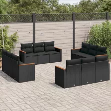   vidaXL 12 részes fekete polyrattan kerti ülőgarnitúra párnákkal