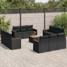   vidaXL 13 részes fekete polyrattan kerti ülőgarnitúra párnákkal