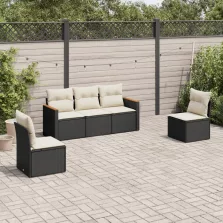   vidaXL 5 részes fekete polyrattan kerti kanapészett párnákkal