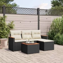   vidaXL 5 részes fekete polyrattan kerti kanapészett párnákkal