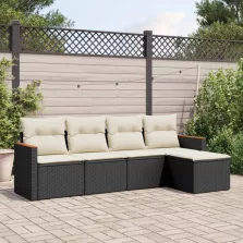   vidaXL 5 részes fekete polyrattan kerti kanapészett párnákkal