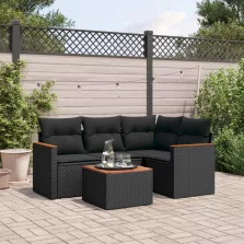   vidaXL 5 részes fekete polyrattan kerti kanapészett párnákkal