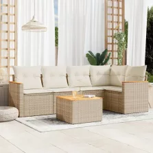   vidaXL 6 részes bézs polyrattan kerti ülőgarnitúra párnával