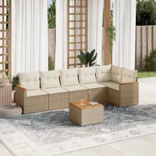   vidaXL 7 részes bézs polyrattan kerti ülőgarnitúra párnákkal