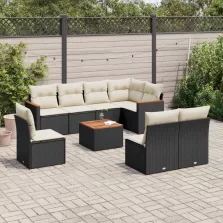   vidaXL 9 részes fekete polyrattan kerti ülőgarnitúra párnákkal