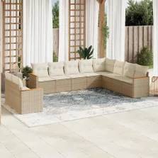   vidaXL 10 részes bézs polyrattan kerti ülőgarnitúra párnával