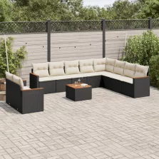   vidaXL 11 részes fekete polyrattan kerti ülőgarnitúra párnákkal