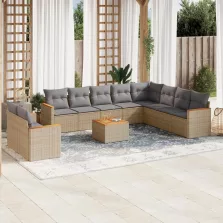   vidaXL 11 részes bézs polyrattan kerti ülőgarnitúra párnákkal