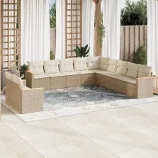   vidaXL 11 részes bézs polyrattan kerti ülőgarnitúra párnákkal