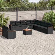   vidaXL 12 részes fekete polyrattan kerti ülőgarnitúra párnákkal