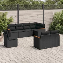   vidaXL 8 részes fekete polyrattan kerti ülőgarnitúra párnákkal