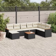   vidaXL 9 részes fekete polyrattan kerti ülőgarnitúra párnákkal
