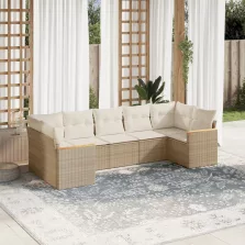   vidaXL 7 részes bézs polyrattan kerti ülőgarnitúra párnákkal