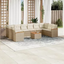   vidaXL 11 részes bézs polyrattan kerti ülőgarnitúra párnákkal