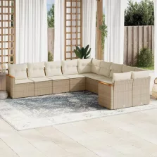  vidaXL 10 részes bézs polyrattan kerti ülőgarnitúra párnával