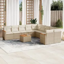  vidaXL 11 részes bézs polyrattan kerti ülőgarnitúra párnákkal