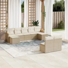   vidaXL 9 részes bézs polyrattan kerti ülőgarnitúra párnákkal