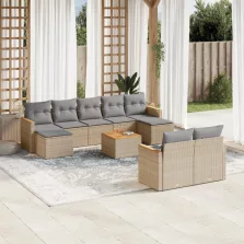   vidaXL 10 részes bézs polyrattan kerti ülőgarnitúra párnával