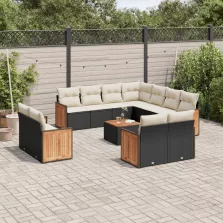   vidaXL 12 részes fekete polyrattan kerti ülőgarnitúra párnákkal