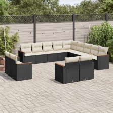   vidaXL 13 részes fekete polyrattan kerti ülőgarnitúra párnákkal