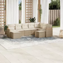   vidaXL 9 részes bézs polyrattan kerti ülőgarnitúra párnákkal