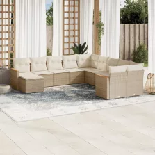   vidaXL 11 részes bézs polyrattan kerti ülőgarnitúra párnákkal