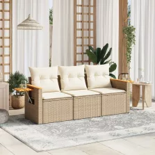   vidaXL 3 részes bézs polyrattan kerti ülőgarnitúra párnákkal
