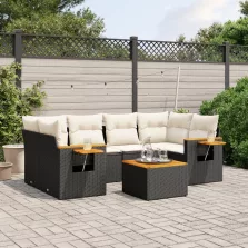   vidaXL 7 részes fekete polyrattan kerti ülőgarnitúra párnával