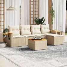   vidaXL 6 részes bézs polyrattan kerti ülőgarnitúra párnával