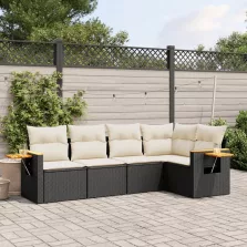   vidaXL 5 részes fekete polyrattan kerti kanapészett párnákkal