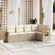   vidaXL 5 részes bézs polyrattan kerti ülőgarnitúra párnákkal