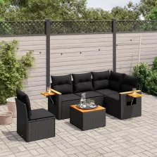   vidaXL 6 részes fekete polyrattan kerti ülőgarnitúra párnákkal