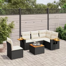   vidaXL 6 részes fekete polyrattan kerti ülőgarnitúra párnákkal
