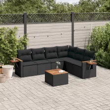   vidaXL 7 részes fekete polyrattan kerti ülőgarnitúra párnával