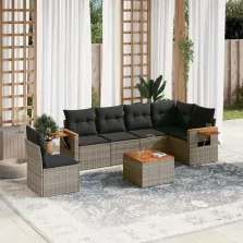  vidaXL 7 részes szürke polyrattan kerti ülőgarnitúra párnákkal