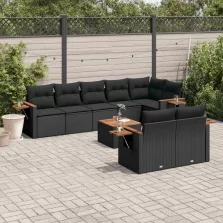   vidaXL 9 részes fekete polyrattan kerti ülőgarnitúra párnákkal