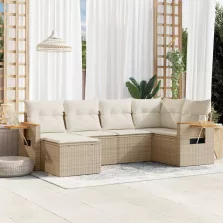   vidaXL 6 részes bézs polyrattan kerti ülőgarnitúra párnával