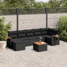   vidaXL 8 részes fekete polyrattan kerti ülőgarnitúra párnákkal