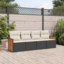   vidaXL 4 részes fekete polyrattan kerti ülőgarnitúra párnákkal