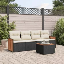   vidaXL 5 részes fekete polyrattan kerti kanapészett párnákkal