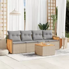   vidaXL 5 részes bézs polyrattan kerti ülőgarnitúra párnákkal