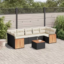   vidaXL 8 részes fekete polyrattan kerti ülőgarnitúra párnákkal