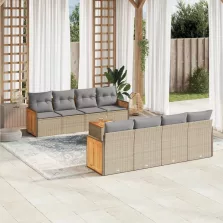   vidaXL 9 részes bézs polyrattan kerti ülőgarnitúra párnákkal