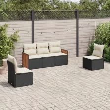   vidaXL 5 részes fekete polyrattan kerti kanapészett párnákkal